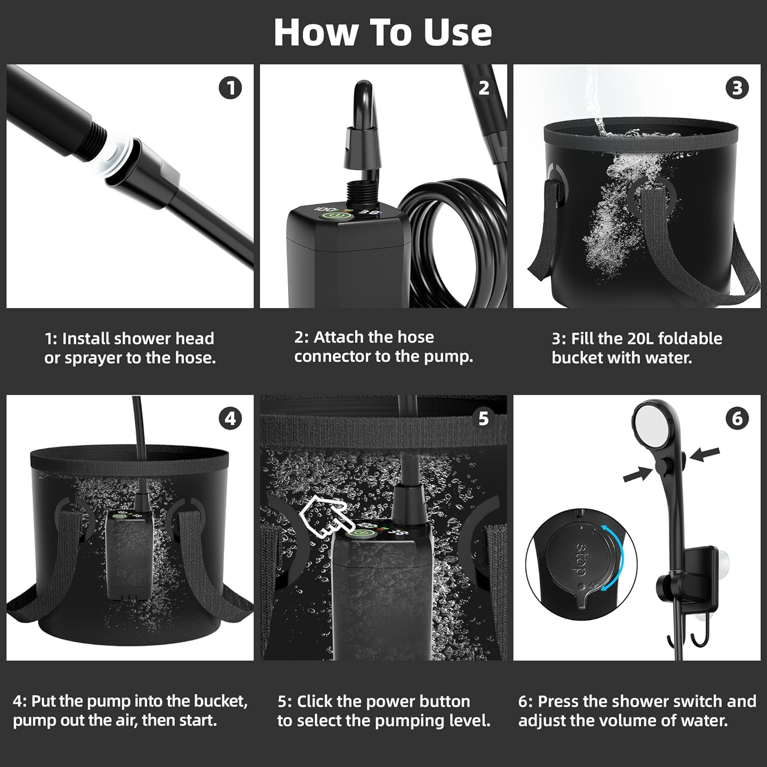 Portable Camping Shower, 6000mAh Rechargeable Shower Pump, Filtered Shower Head & 5 Gallons Foldable Bucket, Outdoor Shower for Hiking, Beach, Travel, Pet Bath, Car Washing, Surf & Boat Cleaning Portable Camping Shower, 6000mAh Rechargeable Shower Pump, Filtered Shower Head & 5 Gallons Foldable Bucket, Outdoor Shower for Hiking, Beach, Travel, Pet Bath, Car Washing, Surf & Boat Cleaning